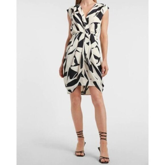 EXPRESS Abstract Print Draped Sheath Dress - Picture 1 of 12